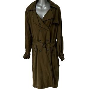 Zara Woman Trench Coat Green Double Breasted Belted Jacket Women's Size Medium